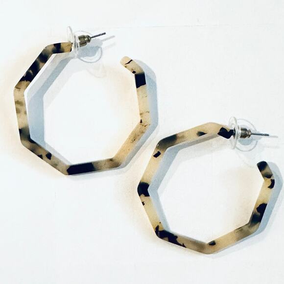 Tortoise Shell Octagon Acrylic Earrings - Picture 1 of 1